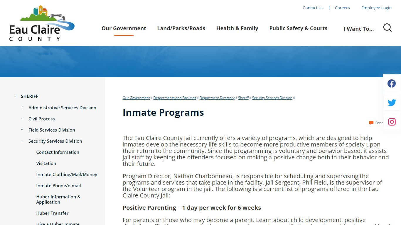 Inmate Programs | Eau Claire County