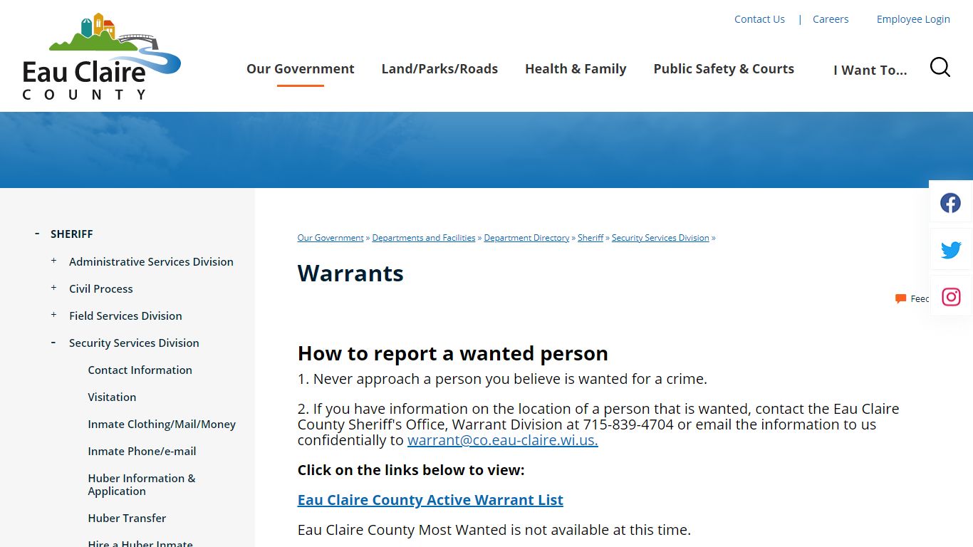 Warrants | Eau Claire County